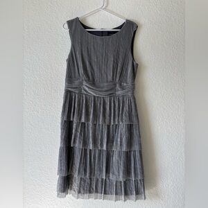 Connected petite Tiered silver pleated midi dress 14 P sleeveless